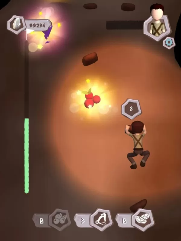 Низкополигональный скалолаз поднимается по затенённой горной поверхности