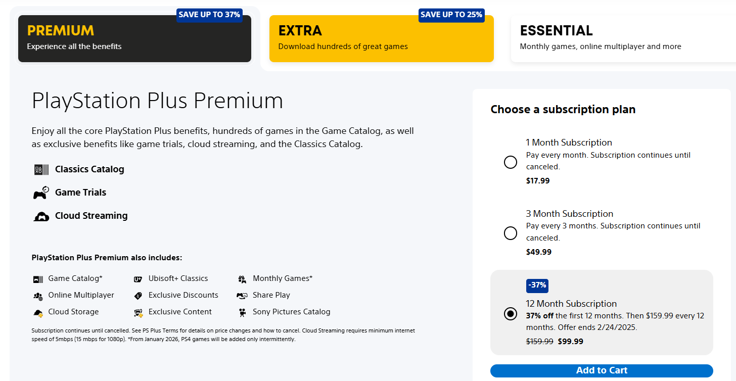 PlayStation Plus Extra y Premium se redujo a $ 99.99 por un año, pero solo para miembros nuevos o caducados