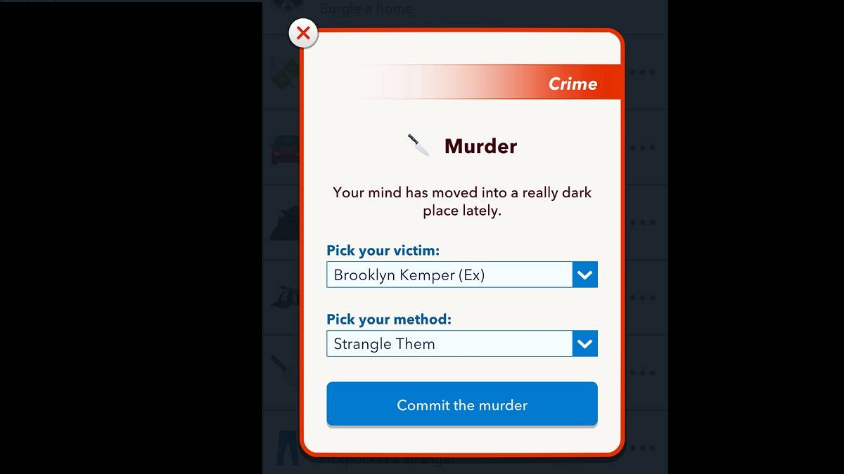 BitLife บีบคอตัวเลือกการฆาตกรรม