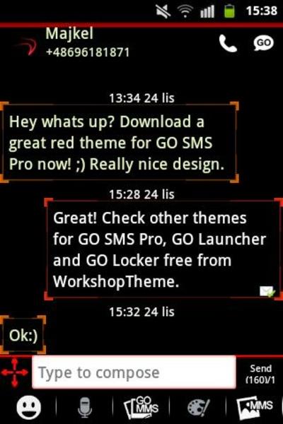 Theme Red Neon GO SMS स्क्रीनशॉट 3