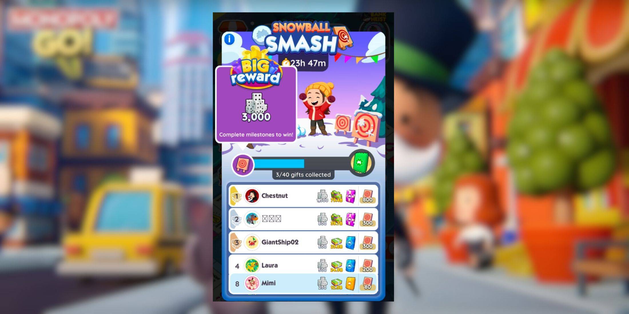 Monopoly Go: Snowball Smash recompensas e marcos