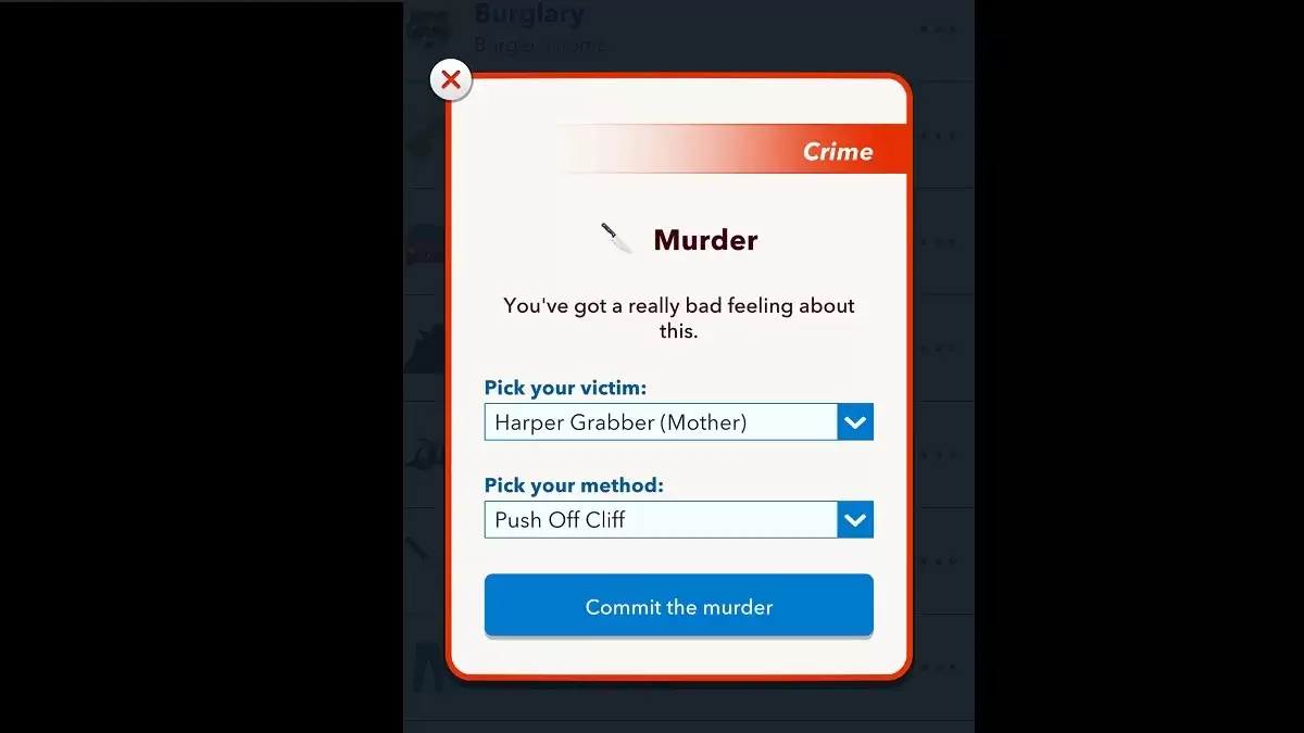 Menu morderstwa bitlife