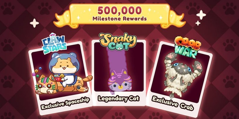 images showing Claw Stars exclusive spaceship, legendary cat and Crab Wars exclusive crab 500,000 pre registrations milestone rewwards