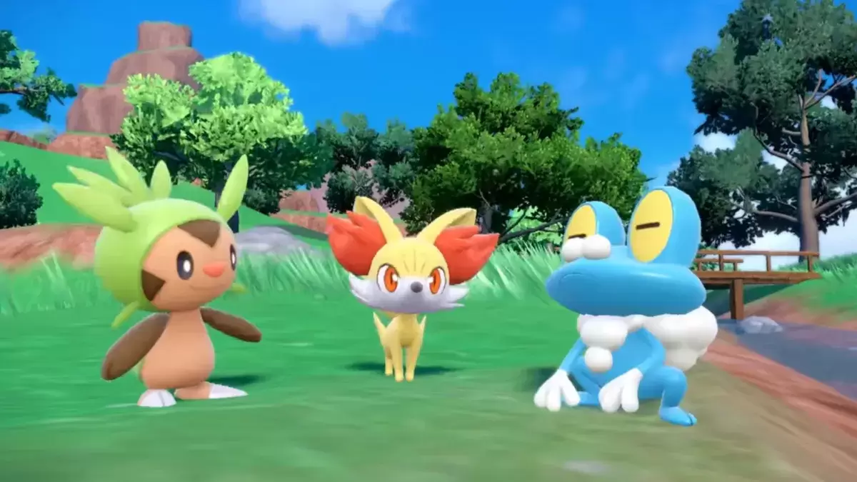 Gen 6 starters Chespin, Fennekin, and Froakie in Pokémon Scarlet & Violet