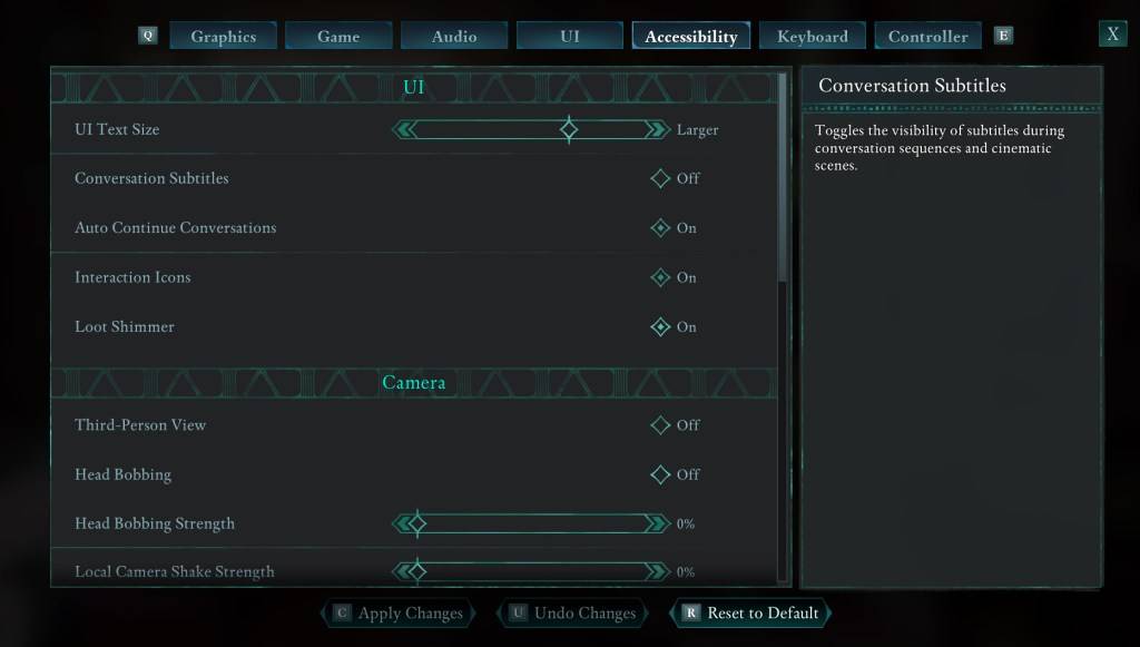 Isang imahe na nagpapakita ng menu ng pag -access sa * avowed * bilang bahagi ng isang gabay sa kung paano i -on at i -off ang mga subtitle.