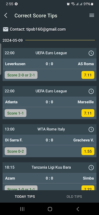 Schermata Betting Tips Correct Score 0